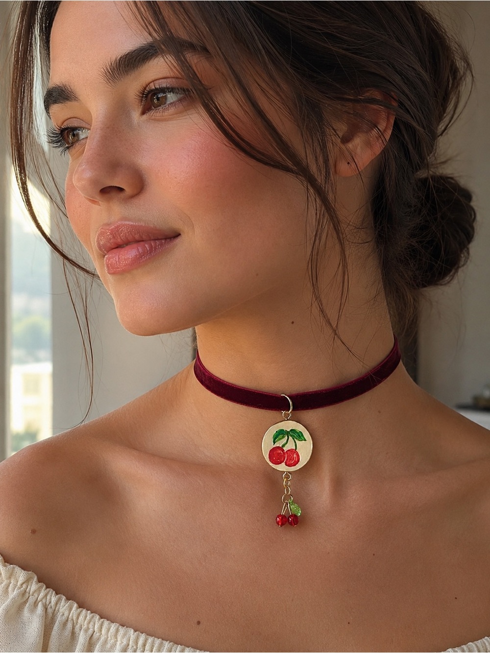 🍒 Red Velvet Cherry Pendant Choker